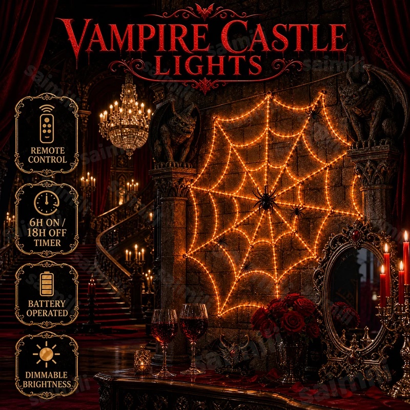 Halloween Led String Lights Orange - Cadılar Bayramı Örümcek Ağı LED Işık